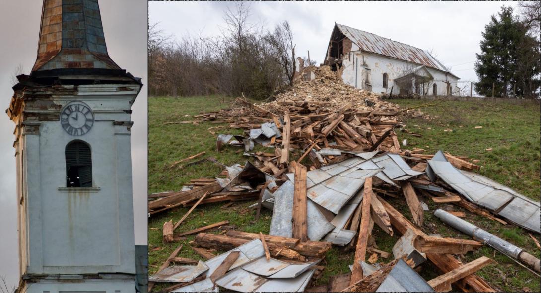 Beomlott a tacsi református templom tornya – még azelőtt kimentették az Erdélyben egyedi baziliszkusz-kazettát