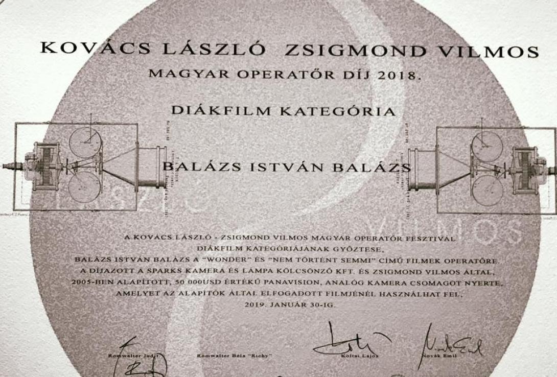 Balázs István Balázs kapta a megújult magyar operatőrverseny diákkategóriájának díját