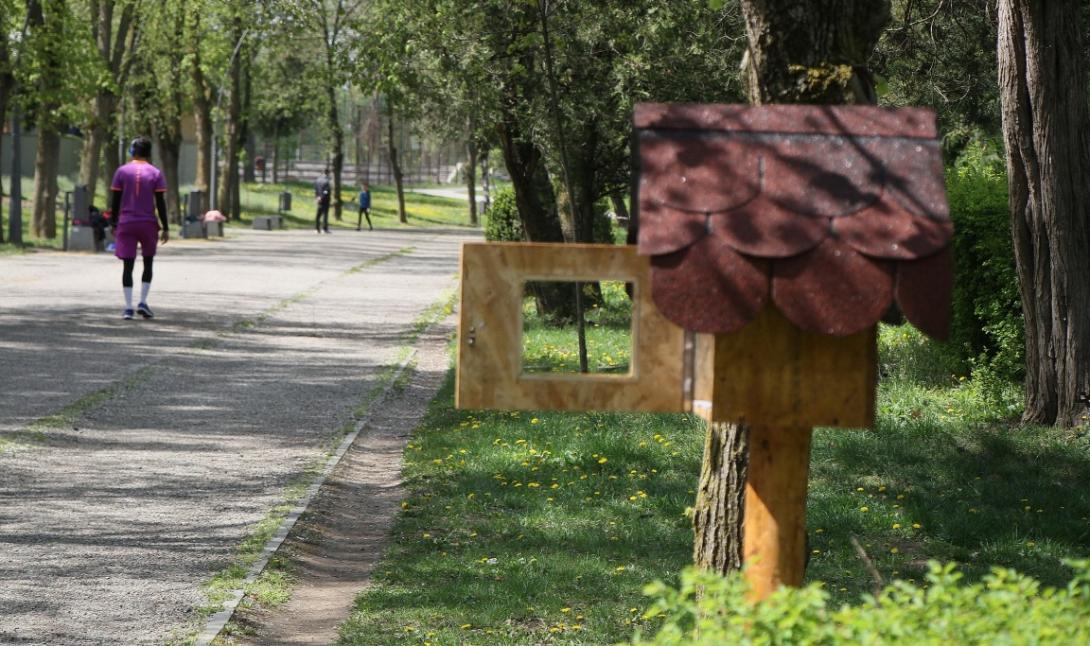 Könyvespolc a parkban, olvass a botanikus kertben