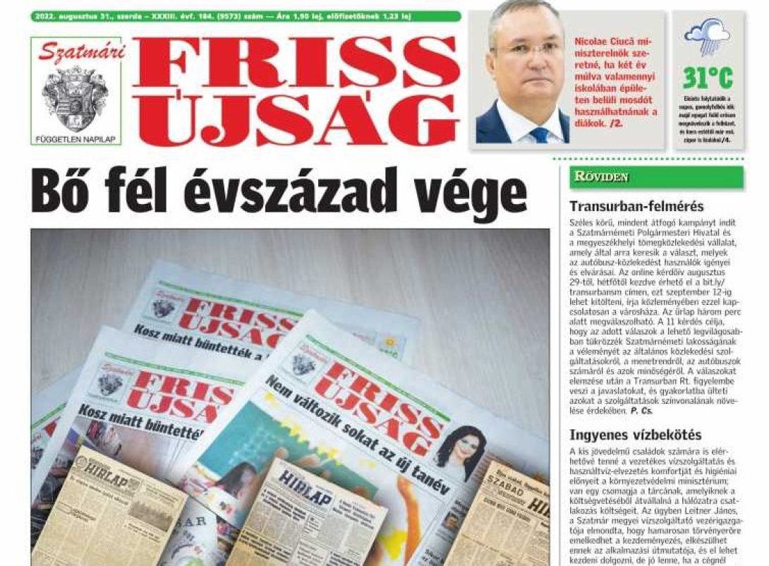 Megszűnt a Szatmári Friss Újság